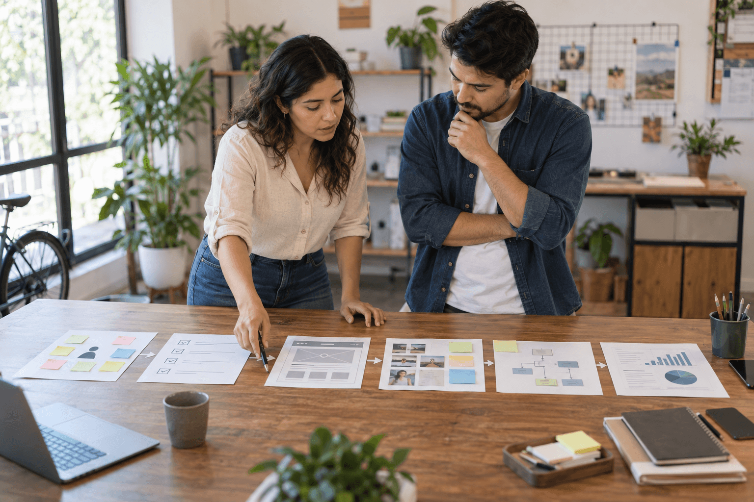 Team arranging six digital strategy decisions across a worktable