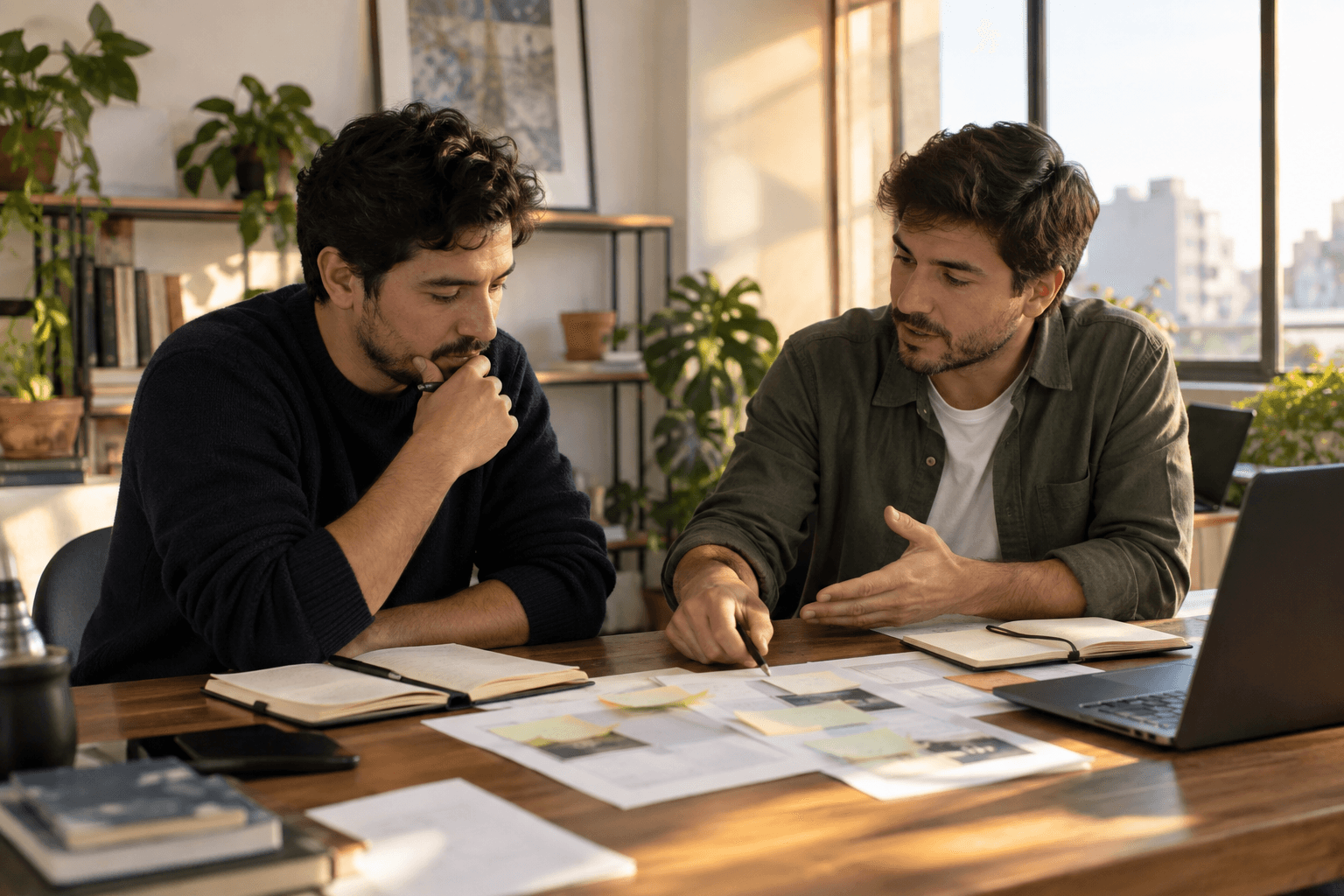 Two cofounders reviewing lessons and priorities at the end of the month